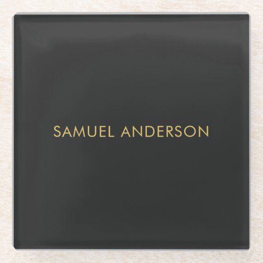 グレー金ゴールド色プロフェッショナルの名前の追加 ガラスコースター (正面)