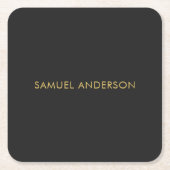 グレー金ゴールド色プロフェッショナルの名前の追加 スクエアペーパーコースター (正面)