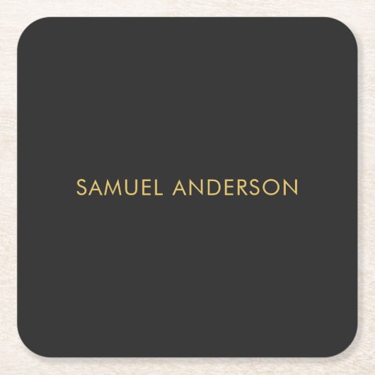 グレー金ゴールド色プロフェッショナルの名前の追加 スクエアペーパーコースター (正面)