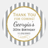 グレー金ゴールド誕生日サンキュー来ズグレーメッセージカード ラウンドシール (正面)