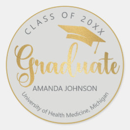 グレー金ゴールド院名卒業 ラウンドシール