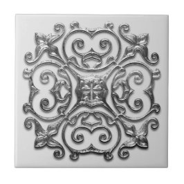 グレー銀フェイクメダリオンヴィンテージセラミックタイル タイル