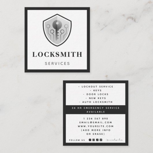 グレー鍵ロゴロックスミスサービスソーシャルメディアはっきりした スクエア名刺 (正面/裏面)