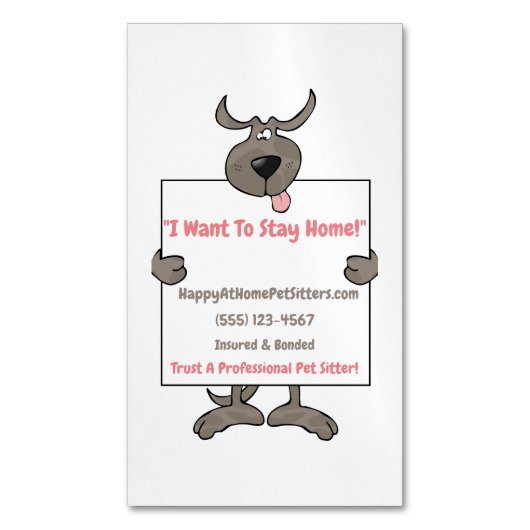グレー間抜けドッグホールディングピケットサインペットシッター マグネット名刺 (正面縦)