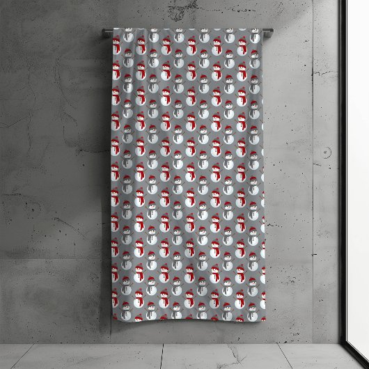 グレー雪だるまブルゴーニュクリスマス バスタオルセット