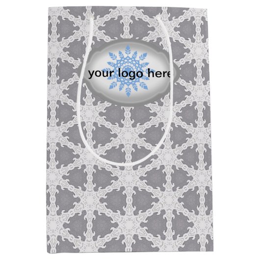 グレー霜の降りたホワイトグリッド ミディアムペーパーバッグ (正面)