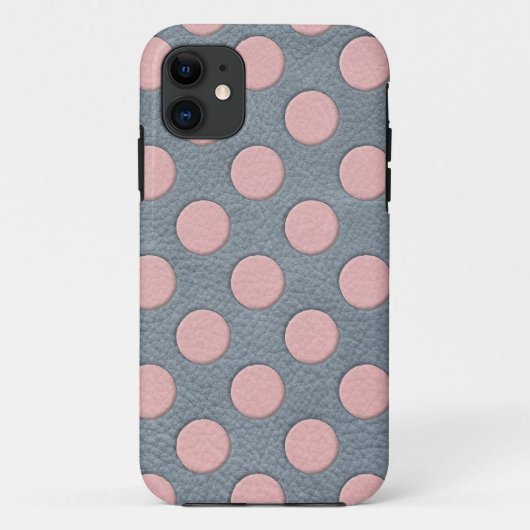 グレー革プリントのピンク水玉 Case-Mate iPhoneケース (裏面)