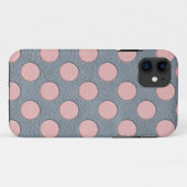 グレー革プリントのピンク水玉 Case-Mate iPhoneケース (裏面(横))