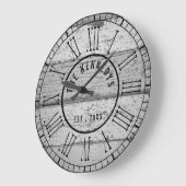 グレー風化木材ファミリ名ローマ数字 ラージ壁時計 (傾斜)