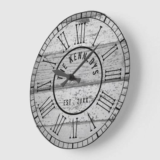 グレー風化木材ファミリ名ローマ数字 ラージ壁時計 (傾斜)