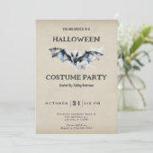 グレー飛んでいるとブルーのこうもり煙ヴィンテージハロウィーン 招待状 (スタンド正面)