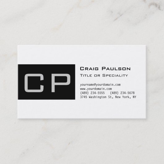 グレー魅力的白黒モノグラム名刺 名刺 (正面)