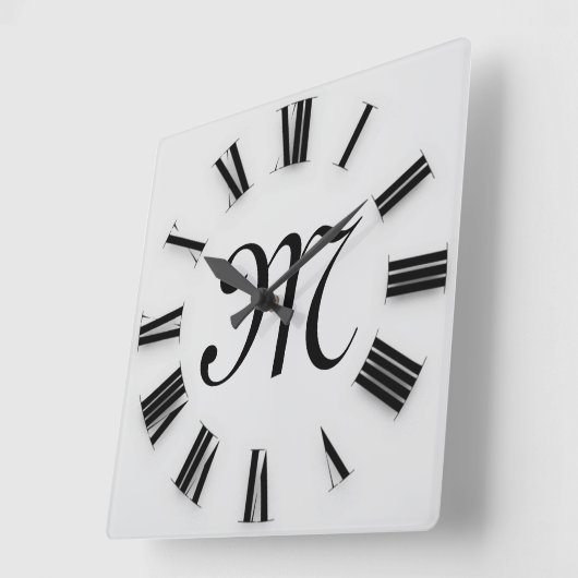 グレー黒のローマ数字 スクエア壁時計 (傾斜)