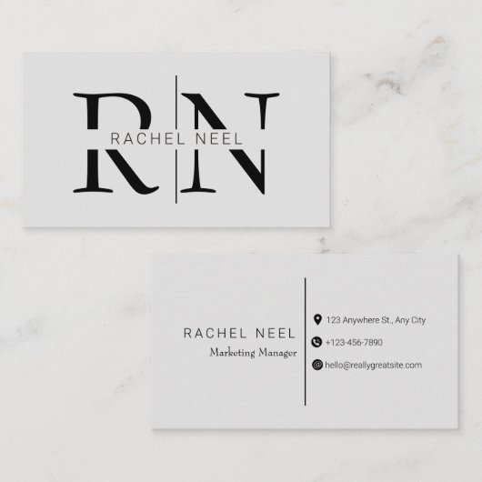 グレー黒モダン名エレガントイニシャルモノグラム 名刺 (正面/裏面)