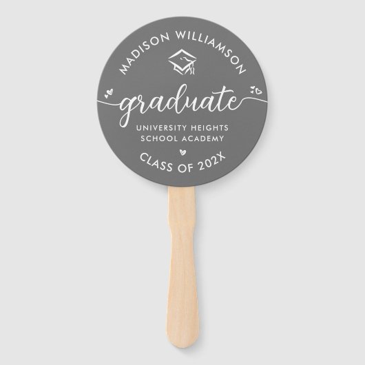 グレー1フォト卒業スクリプトモダンハートキャップ ハンドファン (正面)