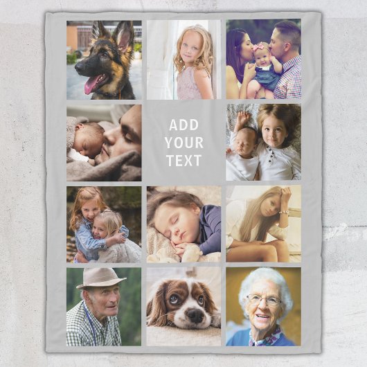 グレー11フォトコラージュ フリースブランケット