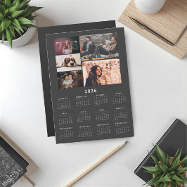 グレー2026カレンダー5 Photo Collageマグネットカード