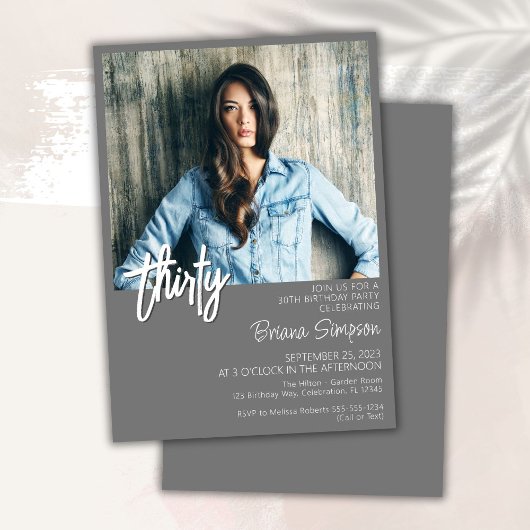 グレー30thバースデーフォト招待状 招待状