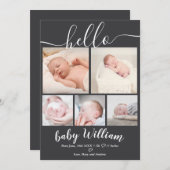 グレー5グモダンリッド写真男の赤ちゃん誕生 案内状 (正面/裏面)