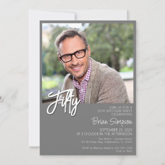グレー50誕生日写真 招待状 (正面)