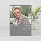 グレー50誕生日写真 招待状 (スタンド正面)