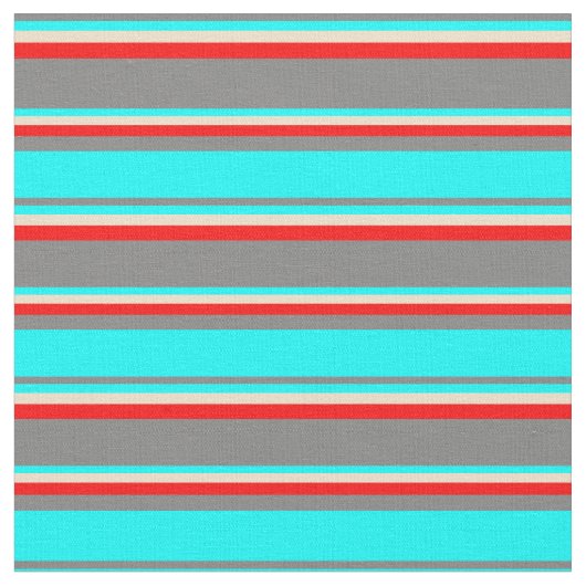 グレー、アクア、タン、赤の色のストライプ ファブリック (クローズアップ)