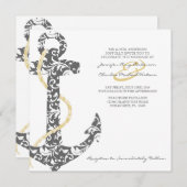 グレー&イエローいかりビーチ結婚式招待状 招待状 (正面/裏面)