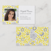 グレー&イエローレトロフローラダマスクカスタムの写真 名刺 (正面/裏面)
