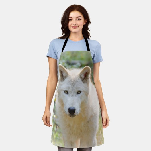 グレー・ウルフ、カナダ動物写真 エプロン (着用した状態)