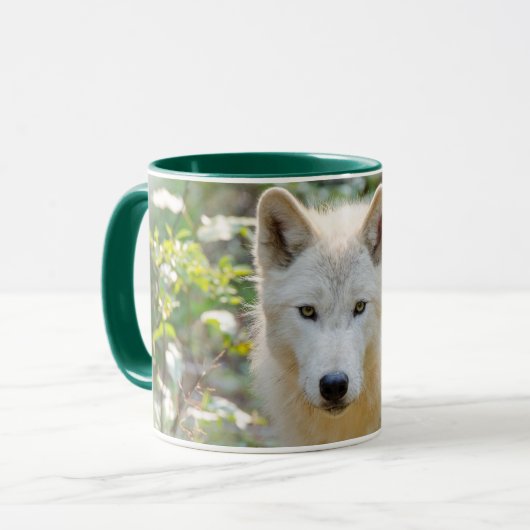 グレー・ウルフ、カナダ動物写真 マグカップ (正面左)