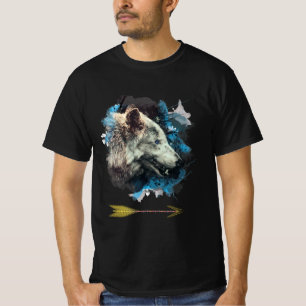 *~*グレー·ウルフ·トテム·ブルーズ·ボホ·絵画部族 Tシャツ