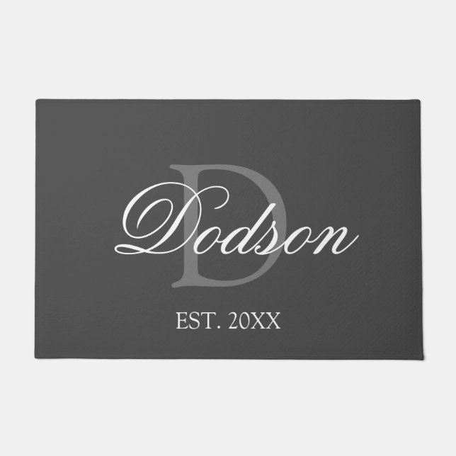 グレー・エレガントホワイト・モノグラム・デート制定 ドアマット (正面)