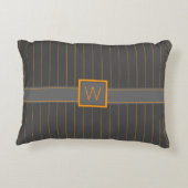 グレー、オレンジのピンストリプスアクセント枕 アクセントクッション (裏面)