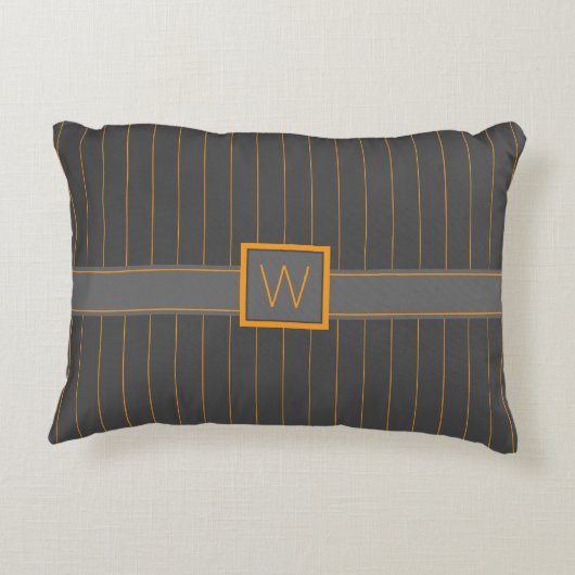 グレー、オレンジのピンストリプスアクセント枕 アクセントクッション (裏面)
