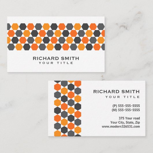 グレー·オレンジ·ブルーモダン六角縁ど形 名刺 (正面/裏面)