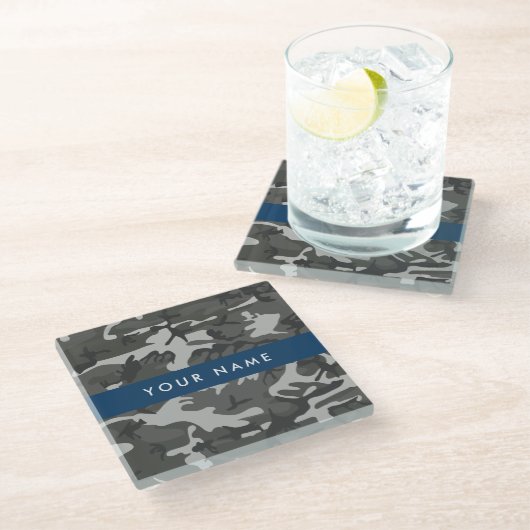 グレー カモフラージュ 名前入り 名前 名前入れ 個人名入り ガラスコースター (アングル)