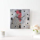 グレー・カントリー・オンドリ スクエア壁時計 (ホーム)