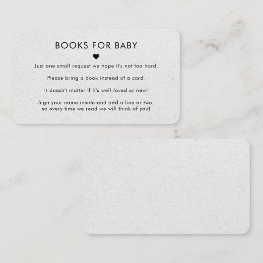 グレー クラフト紙の素朴な本のリクエスト ベビーシャワー エンクロージャーカード (正面/裏面)