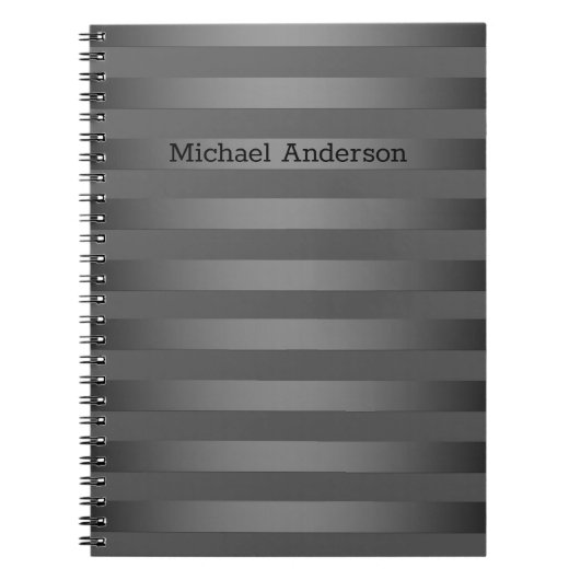 グレー、グラデストライプのーション、グレーストライプのシンプル ノートブック (正面)