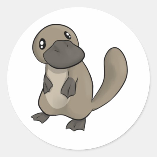 グレー/グレーのカートゥーンカモノハシ ラウンドシール (正面)