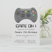 グレー ゲームコントローラー 男の子の誕生日 招待状 (スタンド正面)