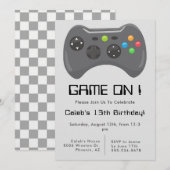グレー ゲームコントローラー 男の子の誕生日 招待状 (正面/裏面)