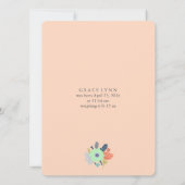 グレー、サンゴ、ミントのベビーへの招待を歓迎します 招待状 (裏面)