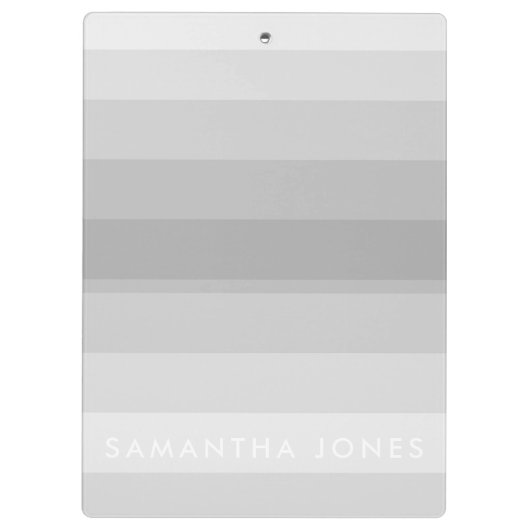グレー シェード オンブレ シンプル ストライプ  名前をパーソナライズ クリップボード (裏面)