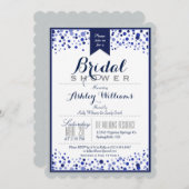 グレー、シルバー、ネイビーブルーブライダルシャワー 招待状 (正面/裏面)