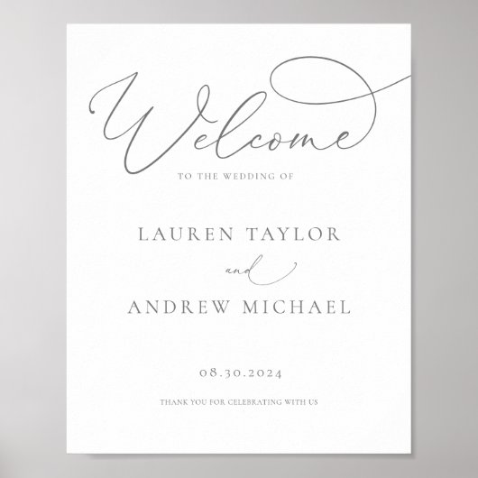 グレー・シルバー・ミニマリストが我々のサイン結婚にようこそ ポスター (正面)