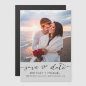 グレー・スクリプト写真付きSave the Date マグネット招待状 (正面/裏面)