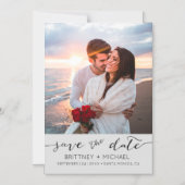 グレー・スクリプト写真付きSave the Date マグネット招待状 (正面)