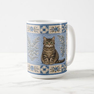グレー+タビー猫のキルト コーヒーマグカップ