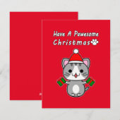 グレー+タビー猫のクリスマス シーズンカード (正面/裏面)